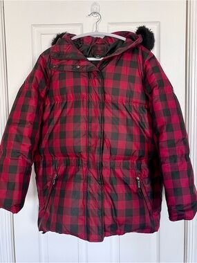Lauren Ralph Lauren Plaid Puffer Jacket Red & Black